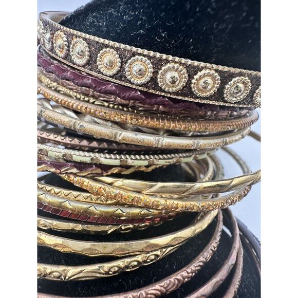 31 Boho Chic mixed metal gold & brown colored stack bangle bracelets, J-01-68 - Picture 13 of 13